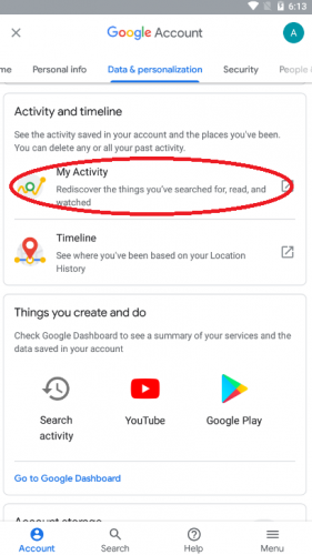 deleted google activity