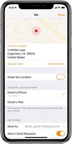 Find my Friends sharing location