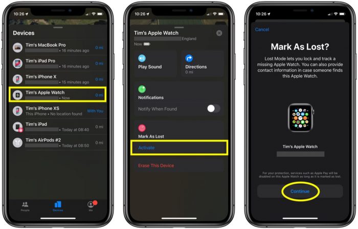  recherchez l'iphone à l'aide de l'Apple watch 