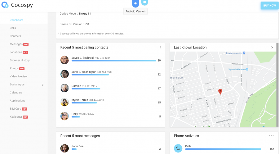 cocospy android app control panel