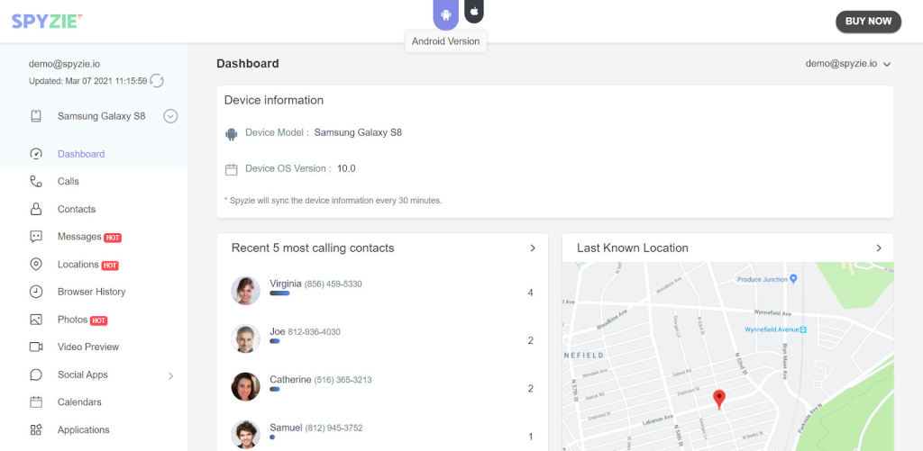 Spyzie dashboard