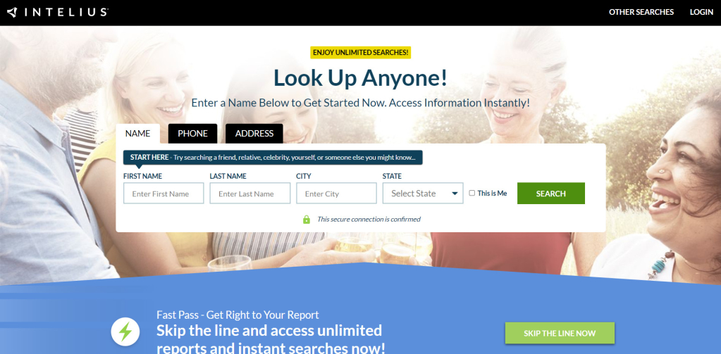 Intelius homepage