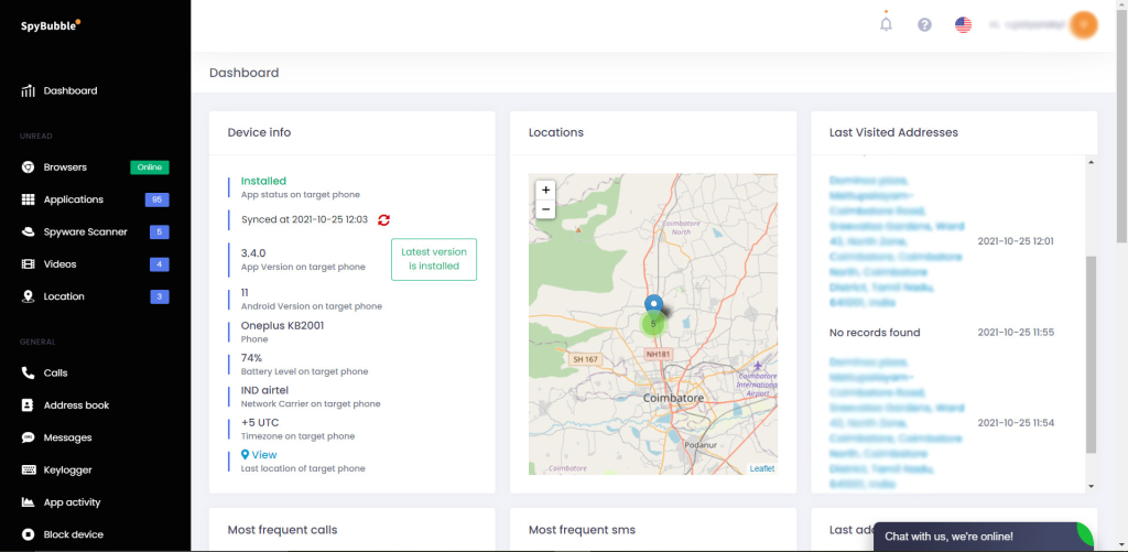 Spybubble dashboard