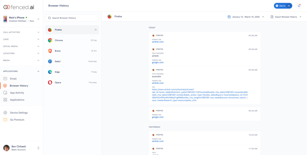 Fenced browser history monitoring