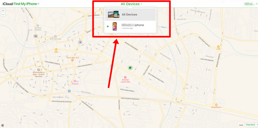 List of devices on Find My iPhone