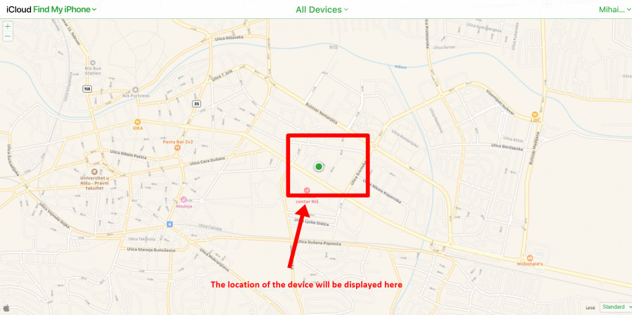 Locating device using Find My iPhone