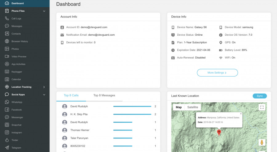 kidsguard clevguard app control panel