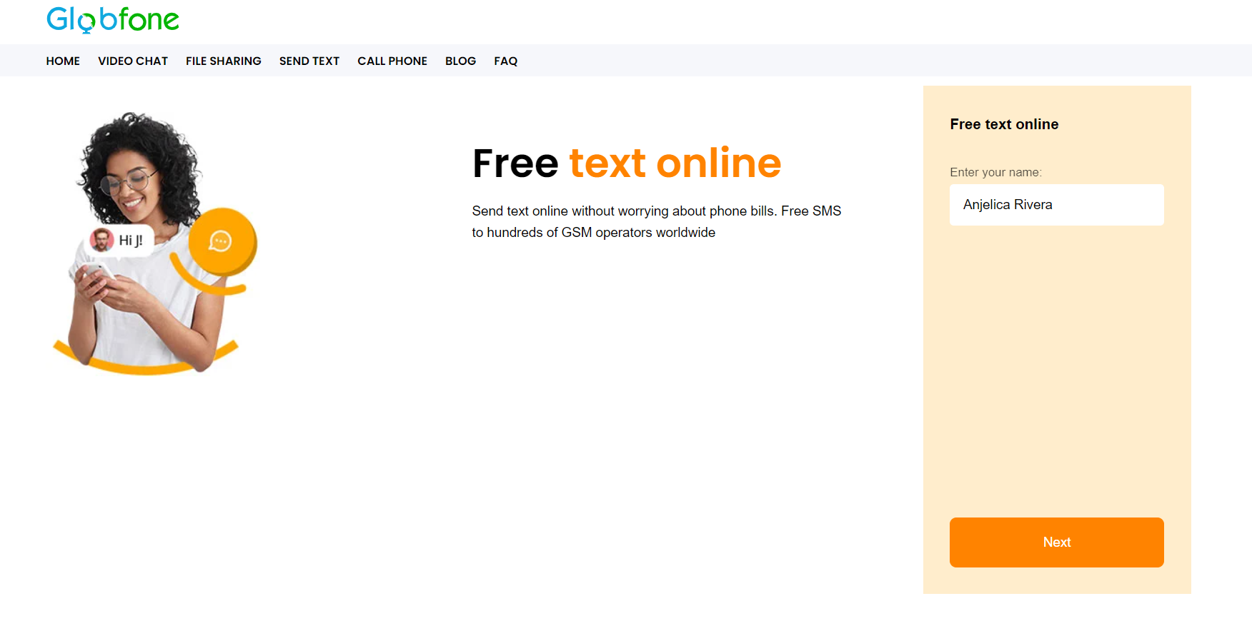 Globfone is a comfortable website for text messaging spoofing