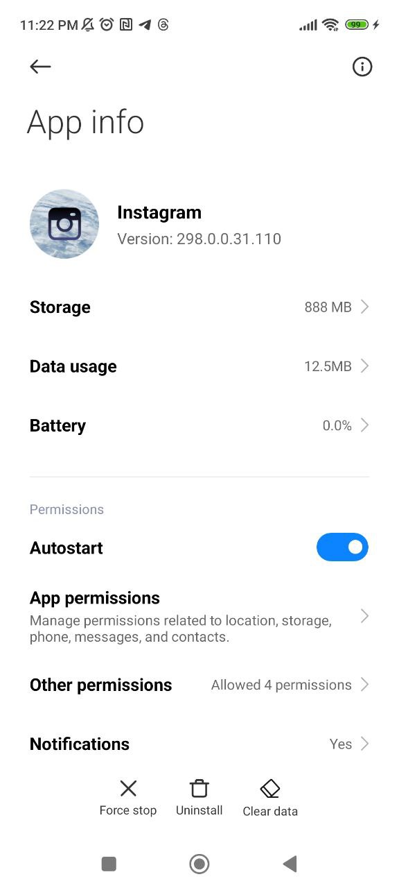 Android app storage section