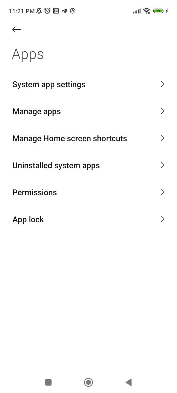 Android apps section